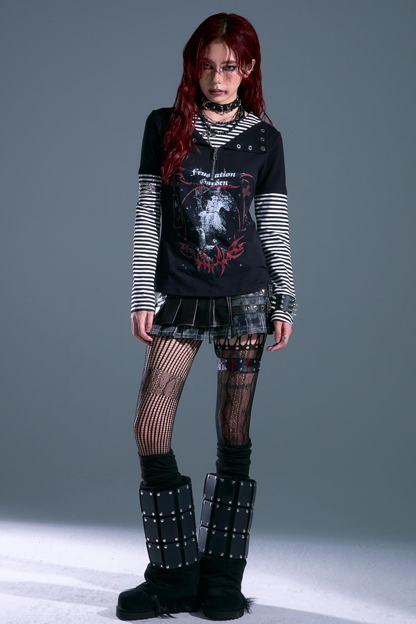 Punk Street Striped Print Long Sleeve Top