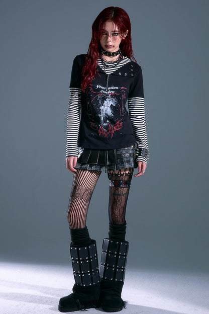 Punk Street Striped Print Long Sleeve Top