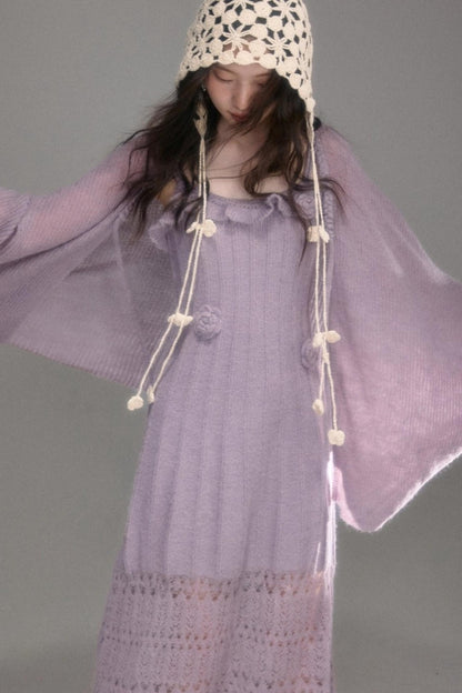 Crochet Knit Camisole Dress Cardigan Set-Up