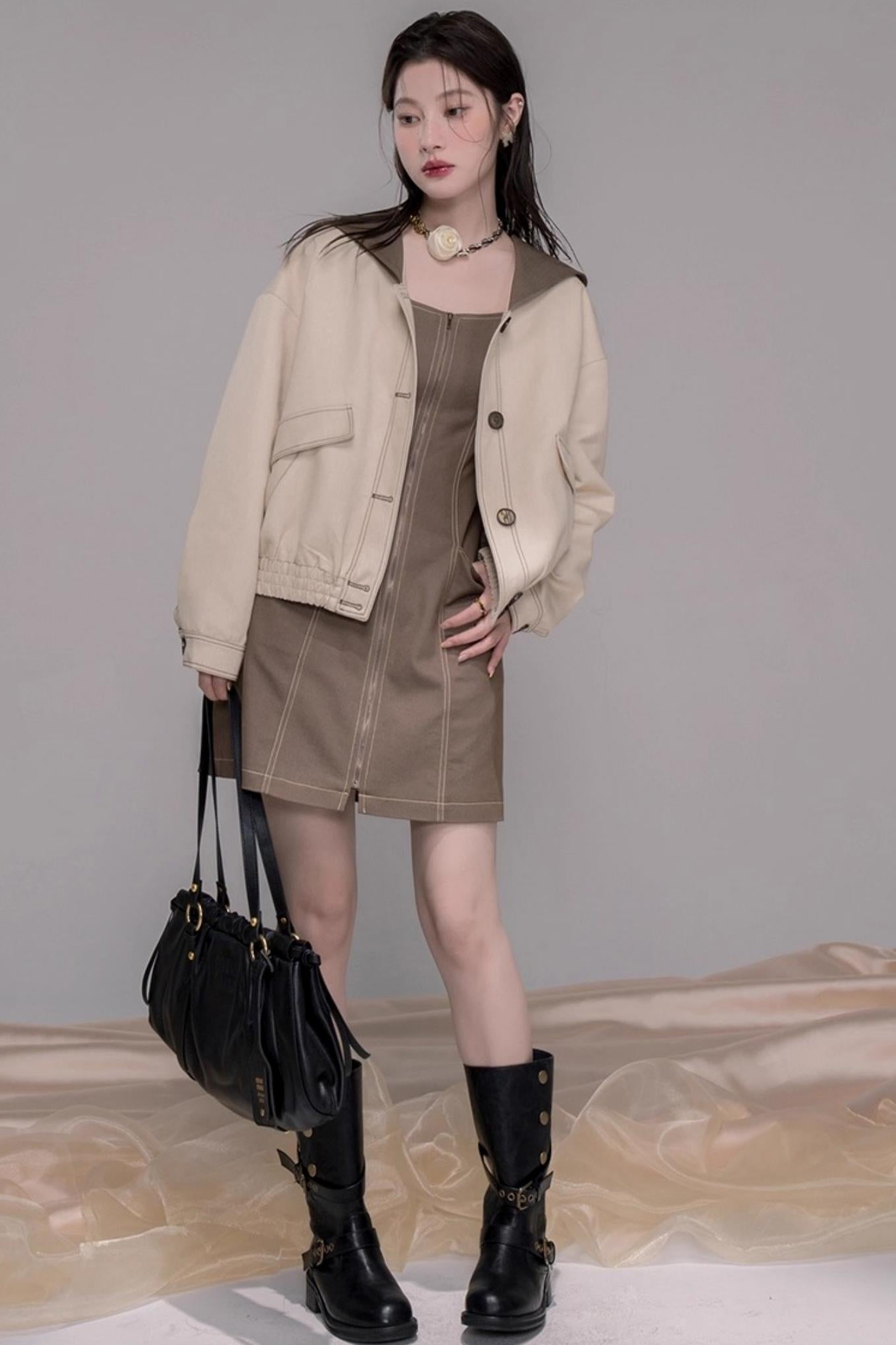 Small Waist Denim Suspender Dress