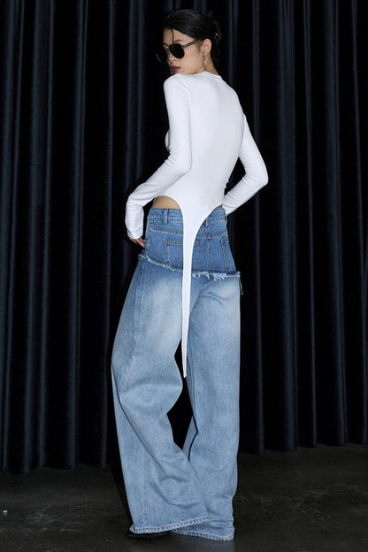 Washed Blue Gradient Wide-Leg Pants