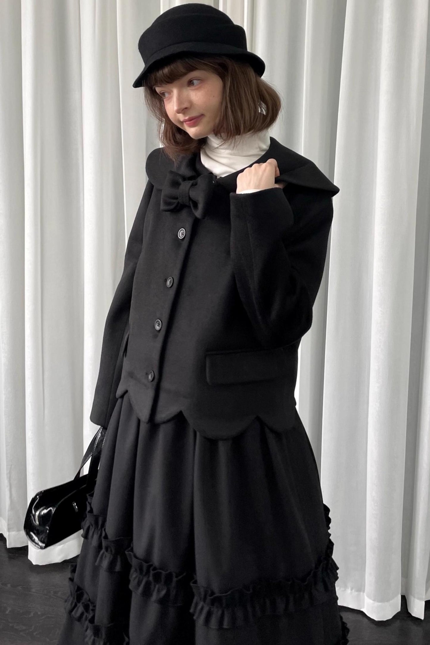 Black Woolen Bow Coat