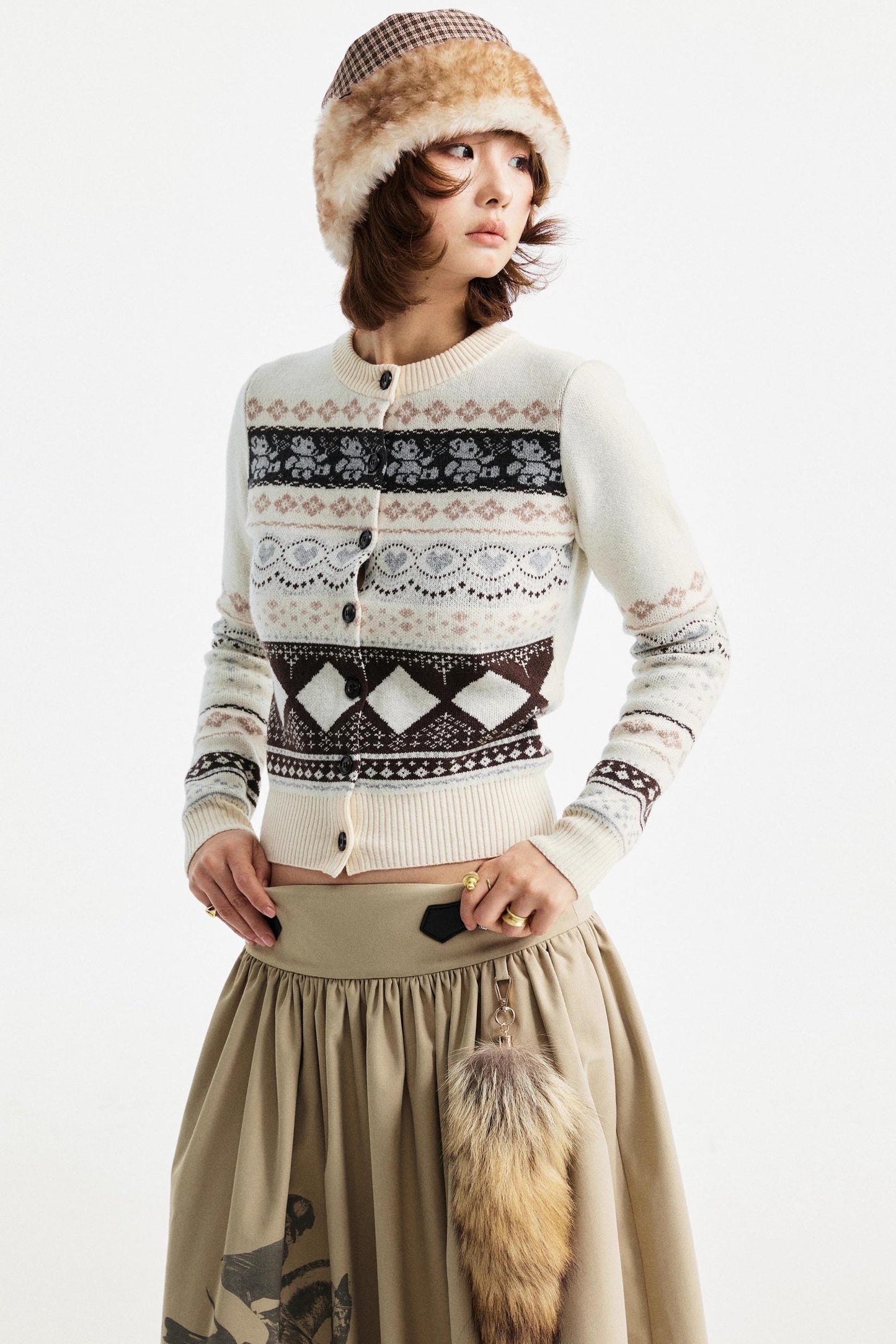 Retro Bear Jacquard Wool Cardigan