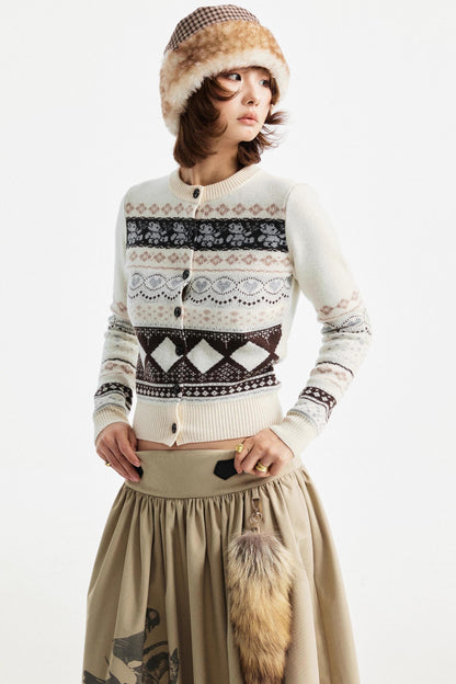 Retro Bear Jacquard Wool Cardigan