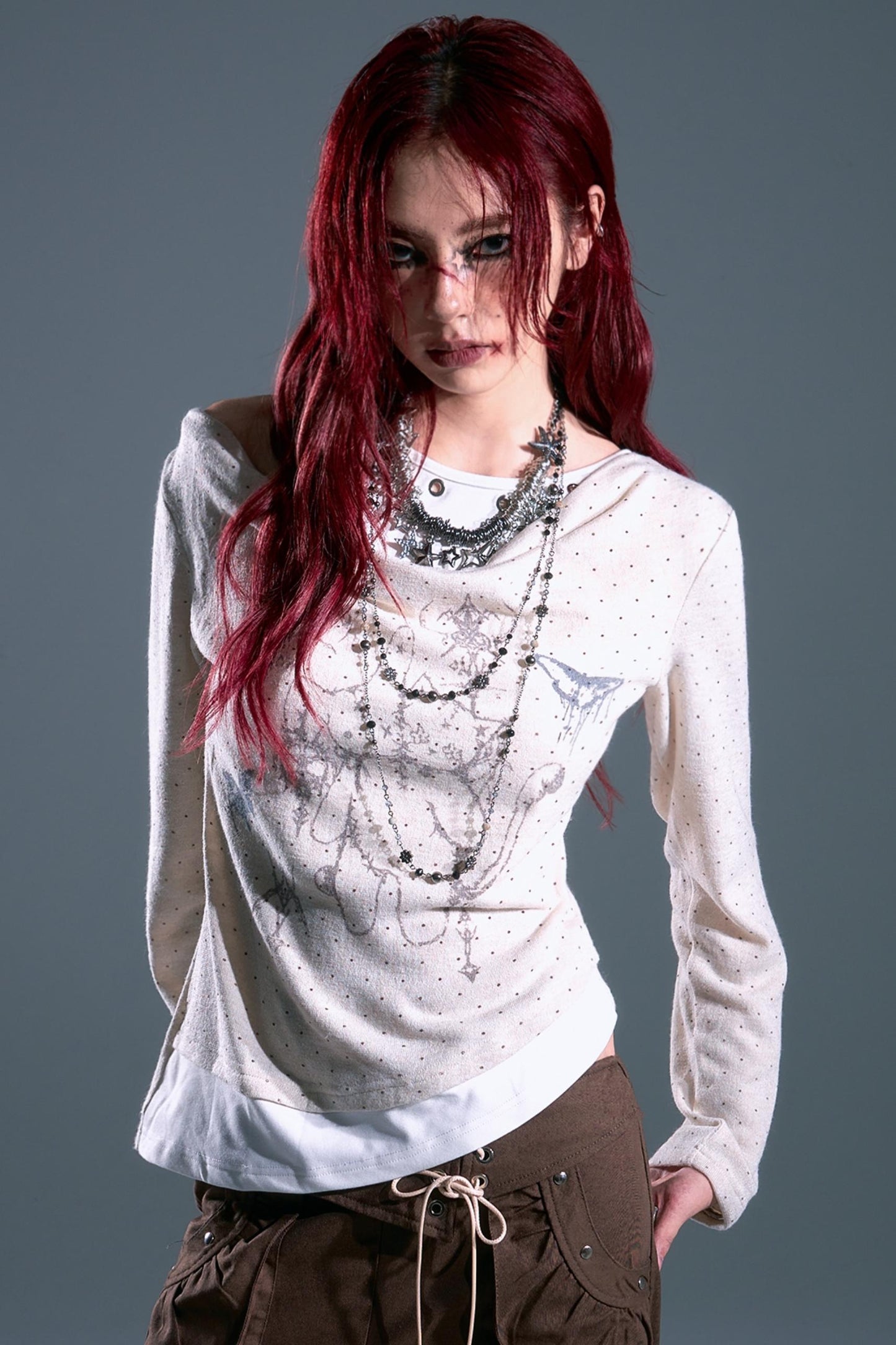 Vintage Polka Dot Swing Collar Top