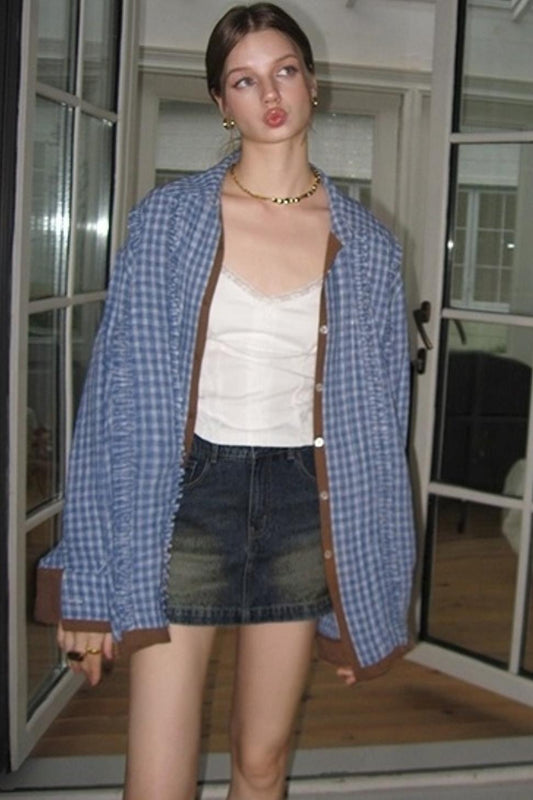 Contrast Fake Two-Piece loose Shirt