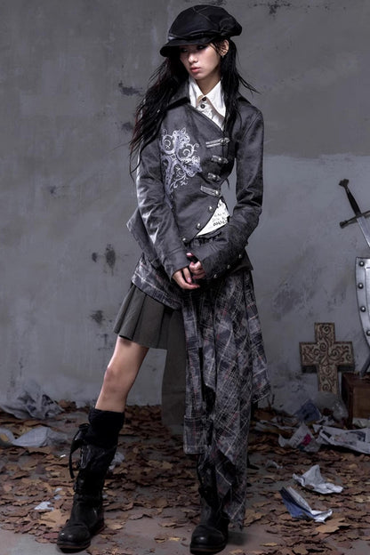 Vintage Slanted Placket Printed Leather Shirt