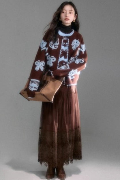 Velvet Jacquard Cardigan Set-Up