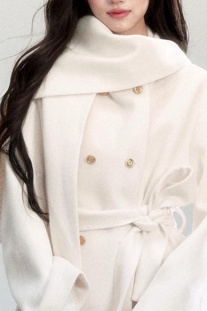 White Lace-Up Woolen Jacket