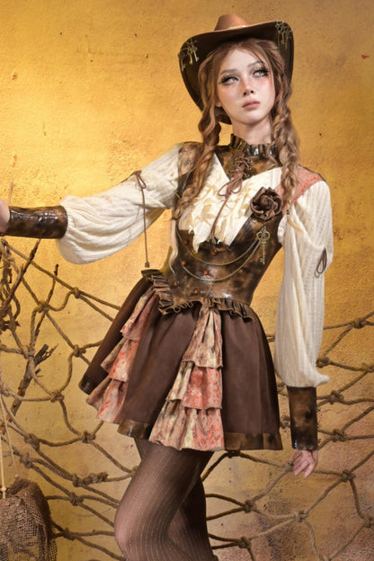 Steampunk Lace Patchwork Dress Set-Up
