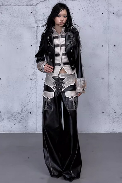 Street Punk Lederjacke im Used-Look