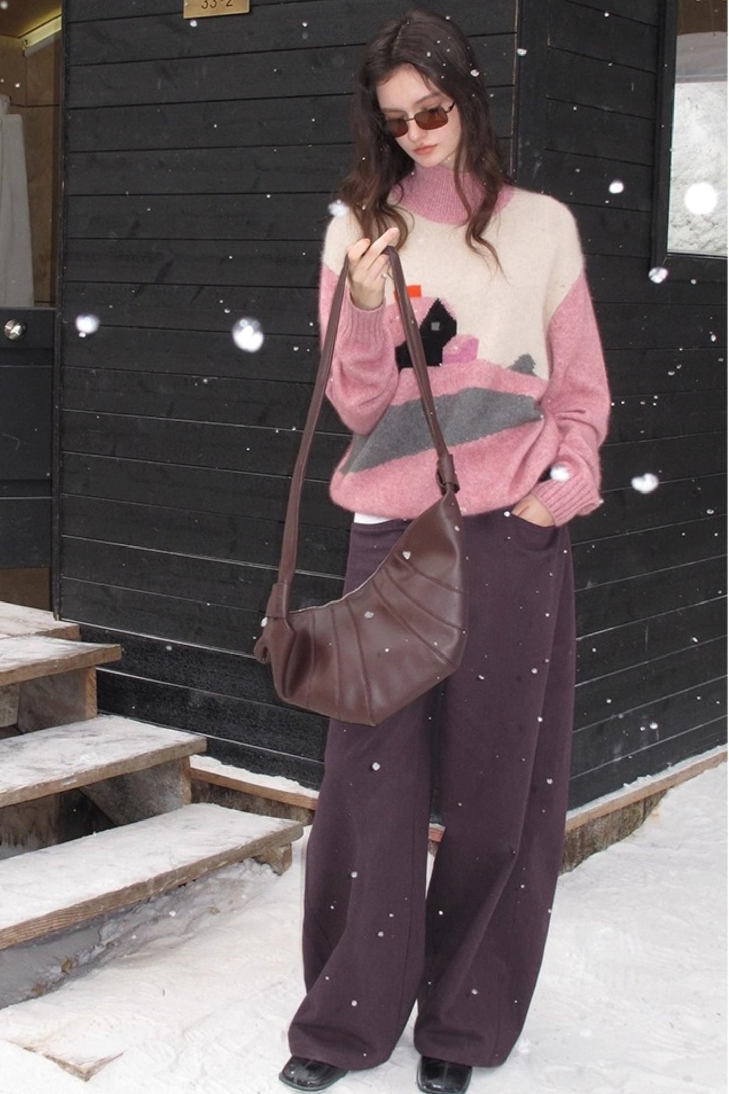 Pink Vintage Cashmere-Like Turtleneck Sweater