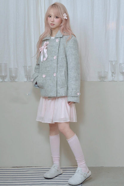 Light Grey Water Ripple Woolen Coat