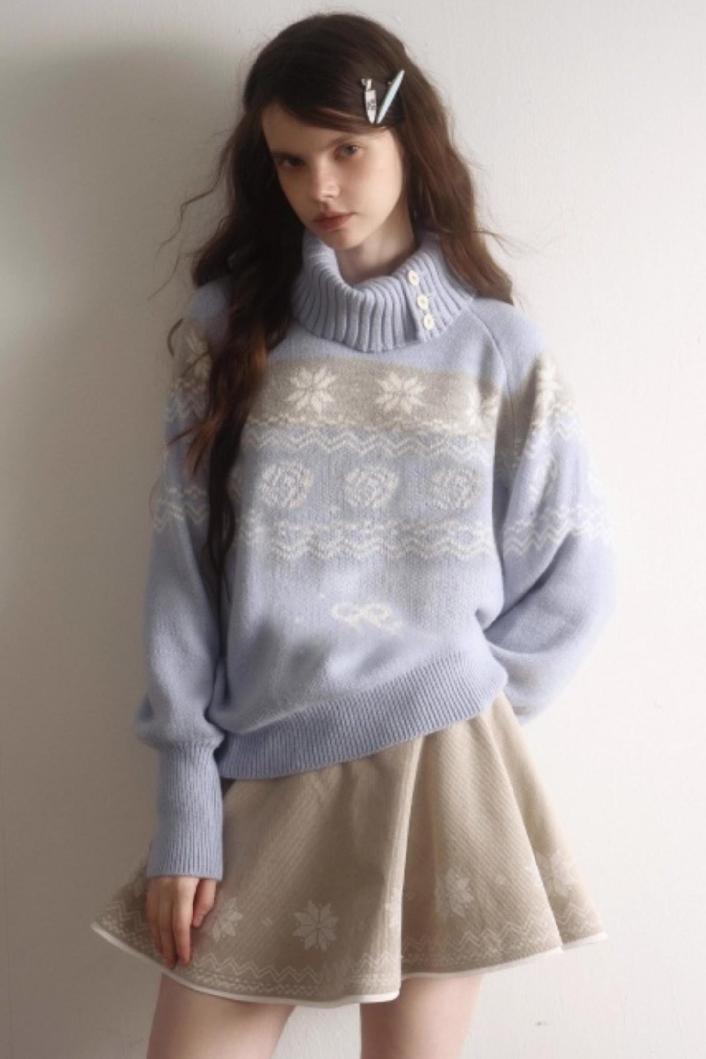 Velvet Cat Patch Wool Sweater Set-Up