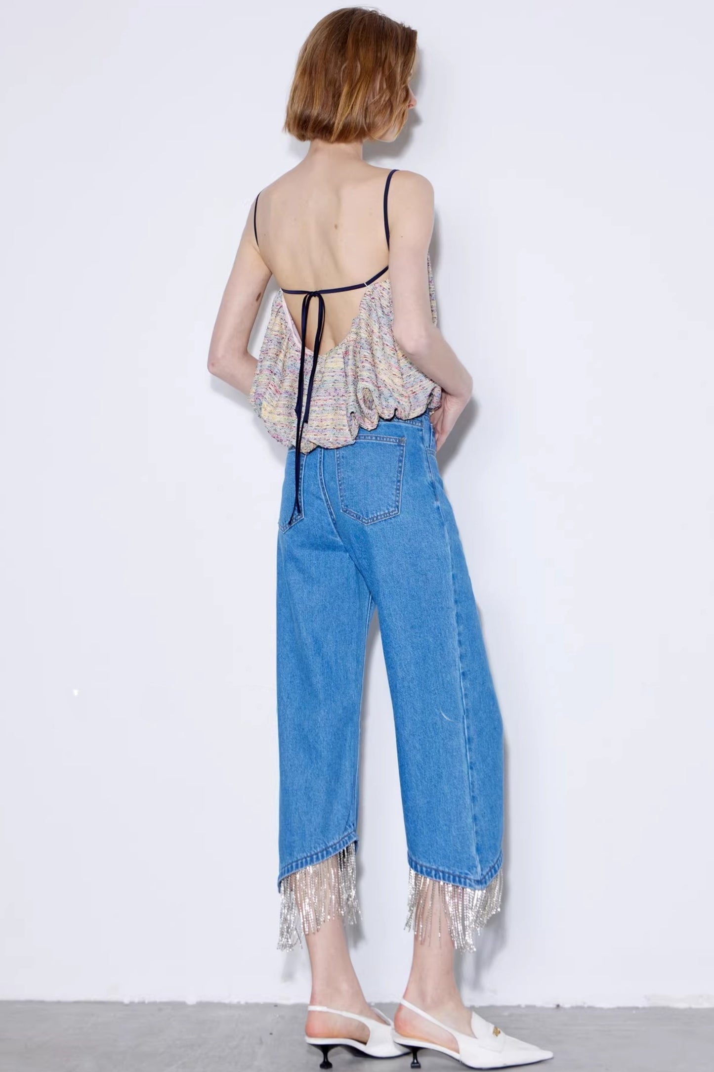 Rhinestone Tassel Cropped Jeans