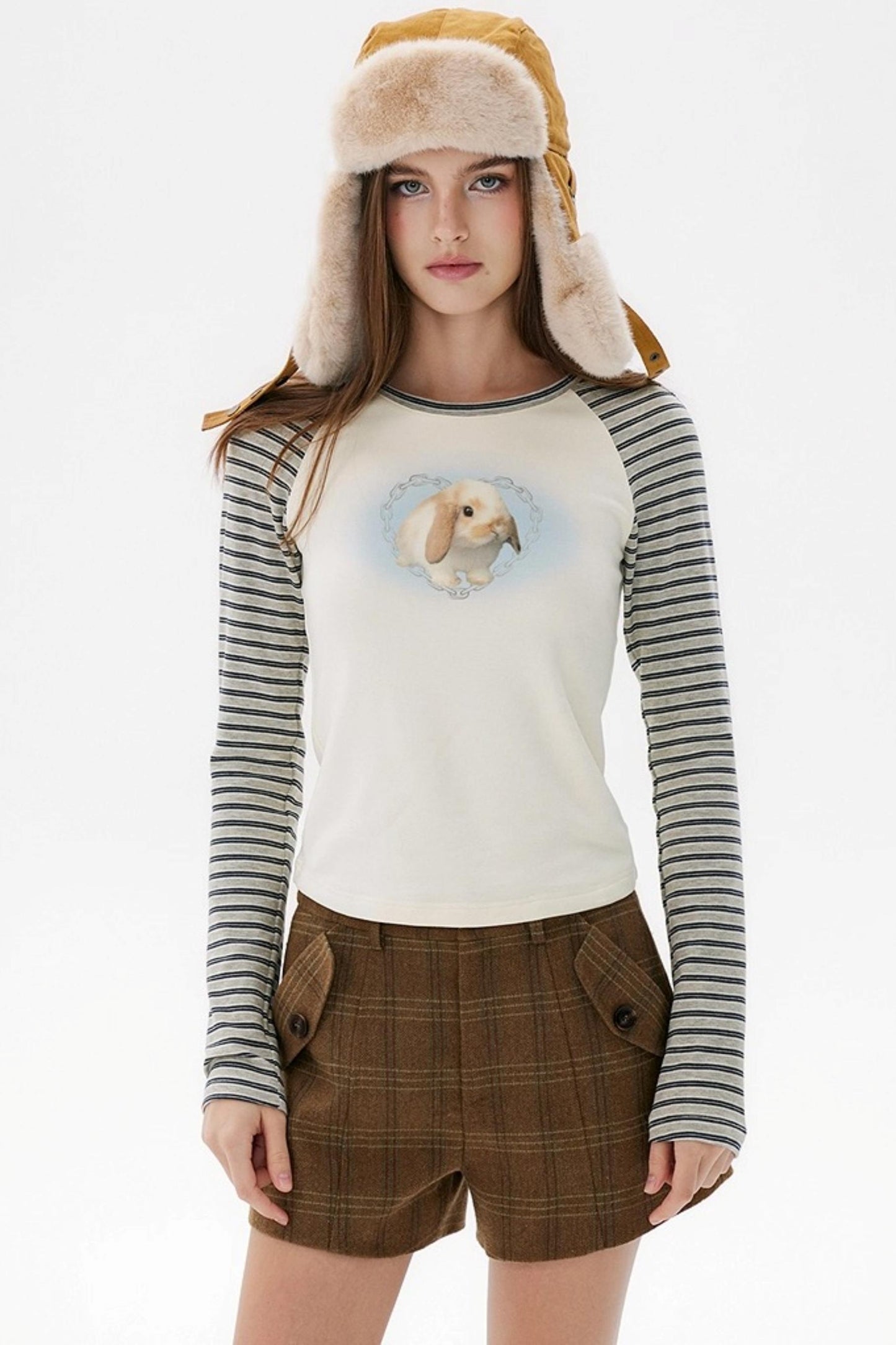 Beige Rabbit Sleeve T-Shirt