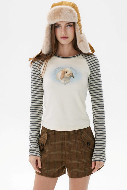 Beige Rabbit Sleeve T-Shirt