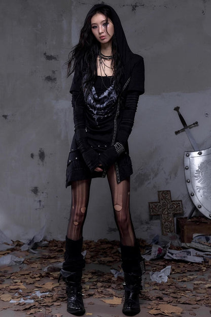 Rock Swing Collar Print Long Sleeve Dress