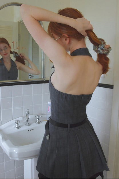 Vintage Gray V-Neck Layered Dress