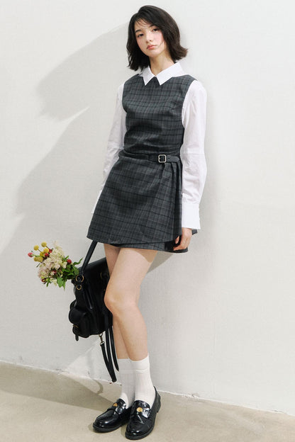 SunsetPark Plaid Leather Buckle Dress