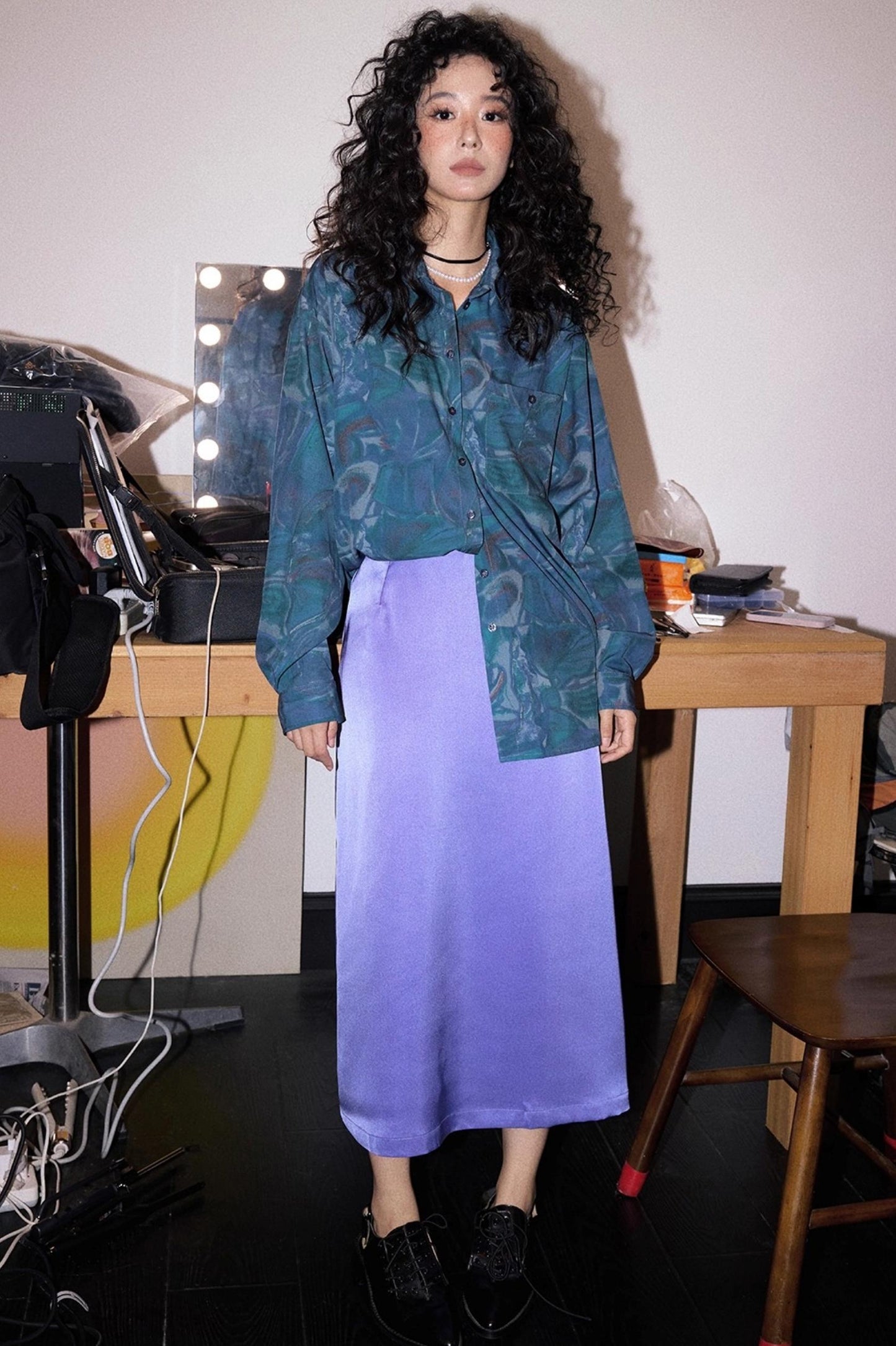 추상 프린트 긴소매 셔츠