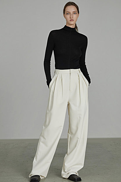 High-Waist Wide-Leg Draped Pants