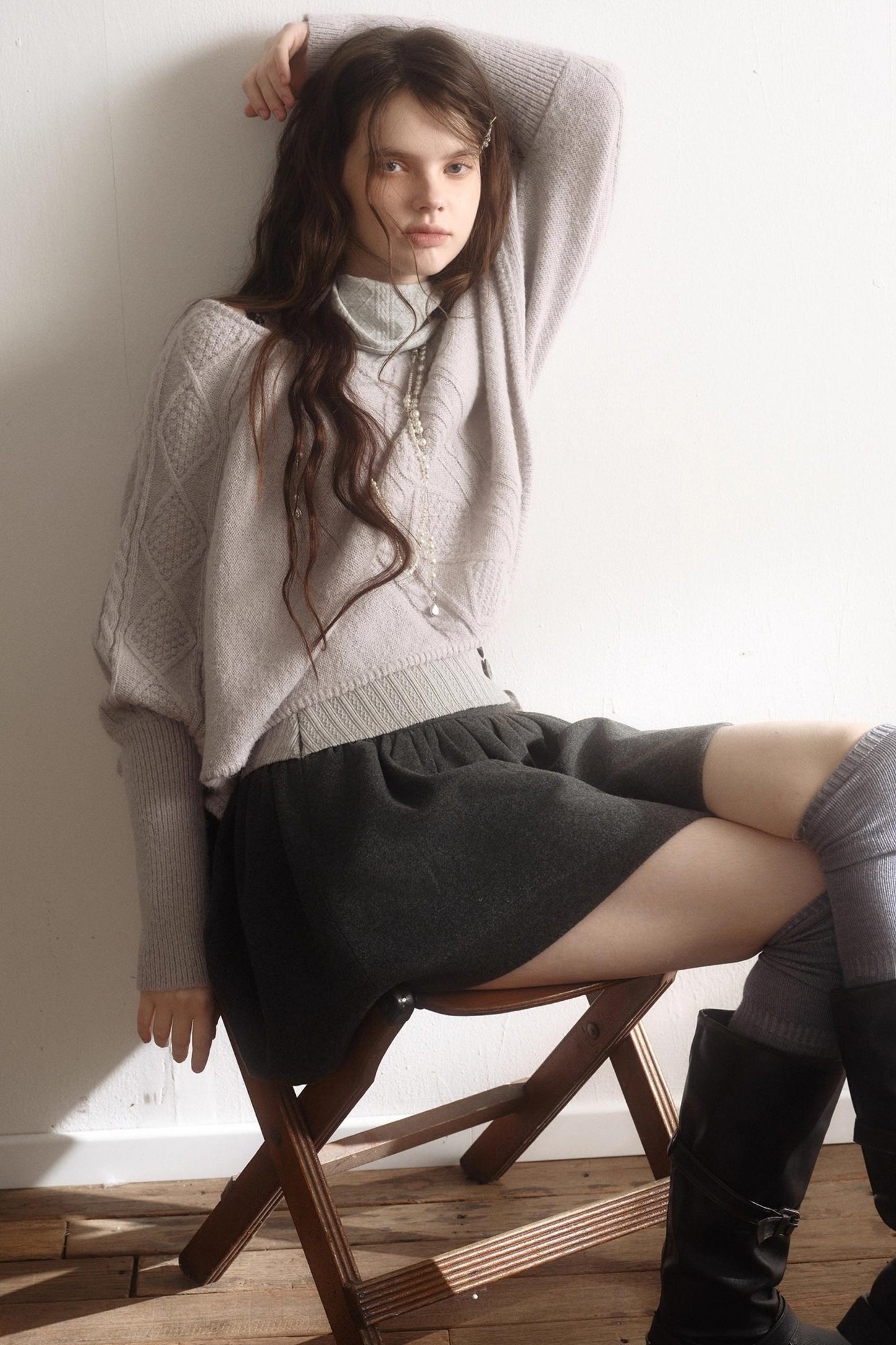 Light Purple Wool Batwing Sweater Set-Up