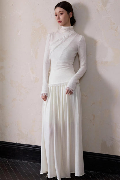 White Wool Turtleneck Knit Top