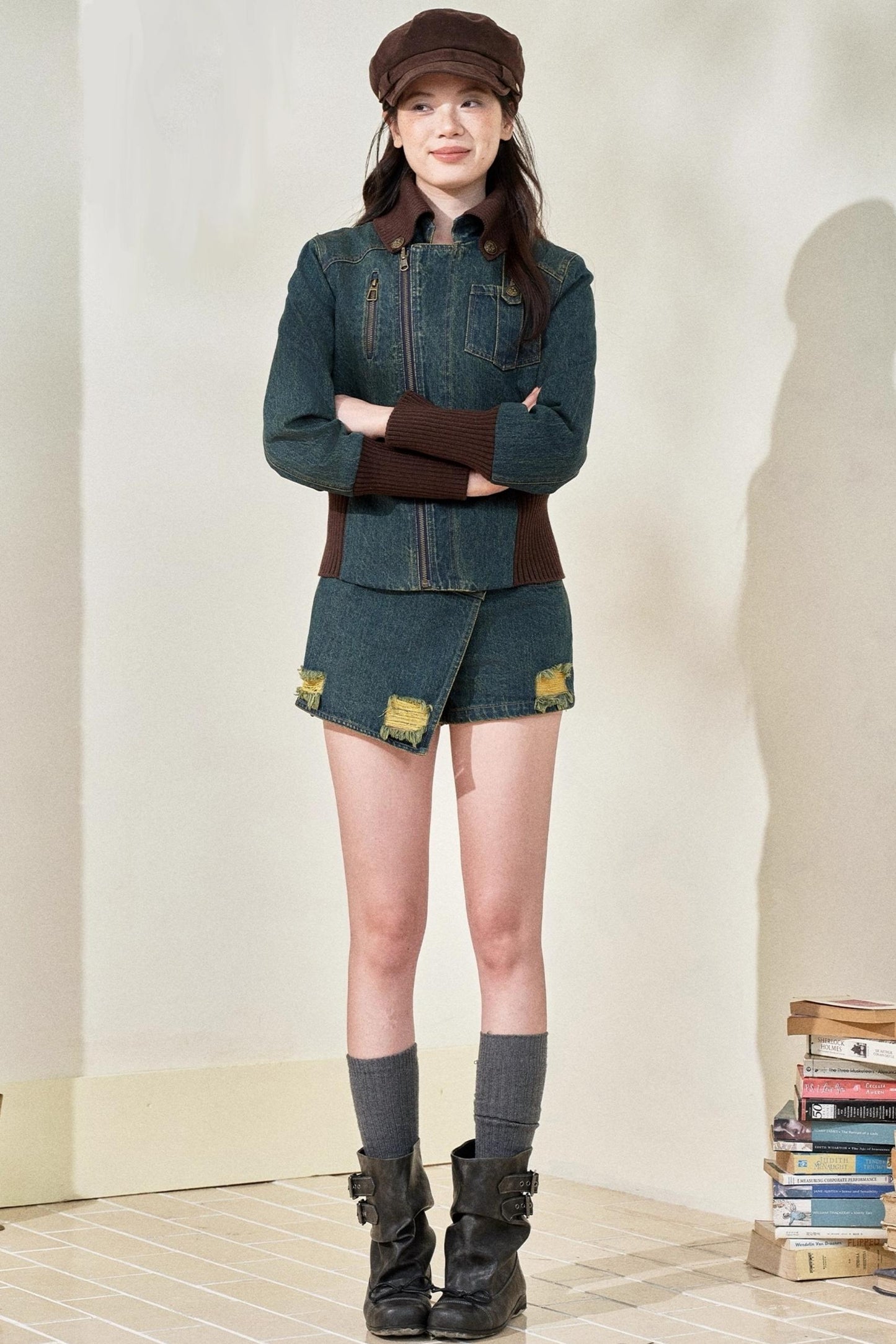 Vintage Denim Cropped Jacket Set-Up