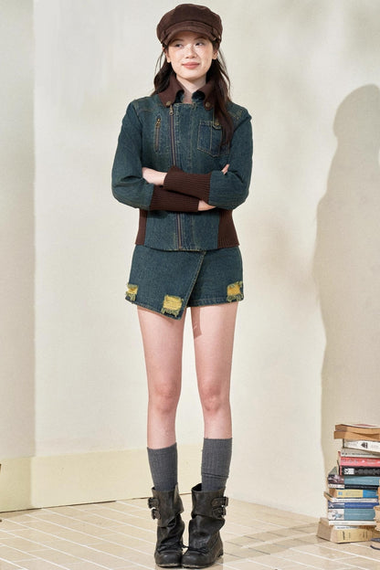 Vintage Denim Cropped Jacket Set-Up
