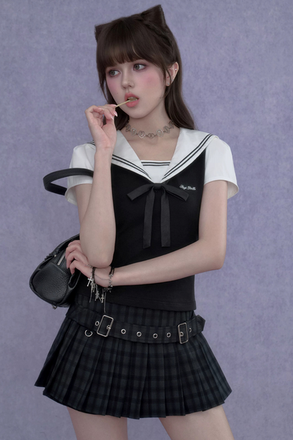 흑백 세일러 상의 셋업