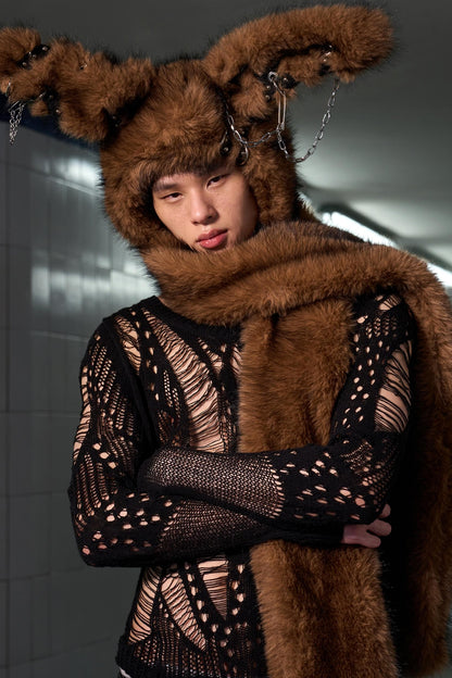 Long-Haired Patchwork Rabbit Hat