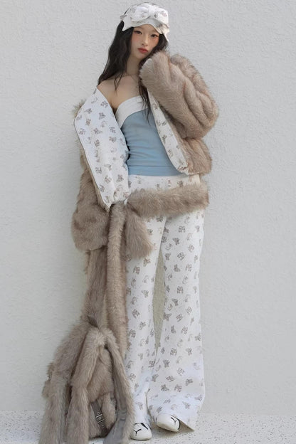 Cat Print Fleece Sweatpants