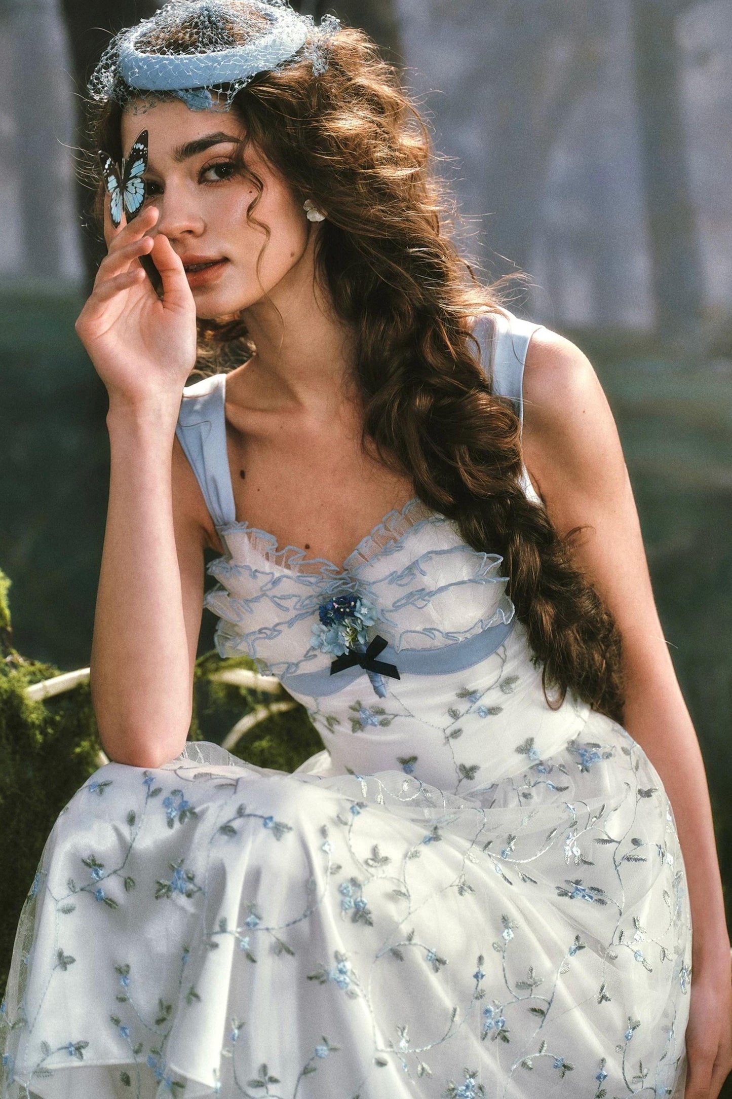 French Blue Crystal Lace Dress