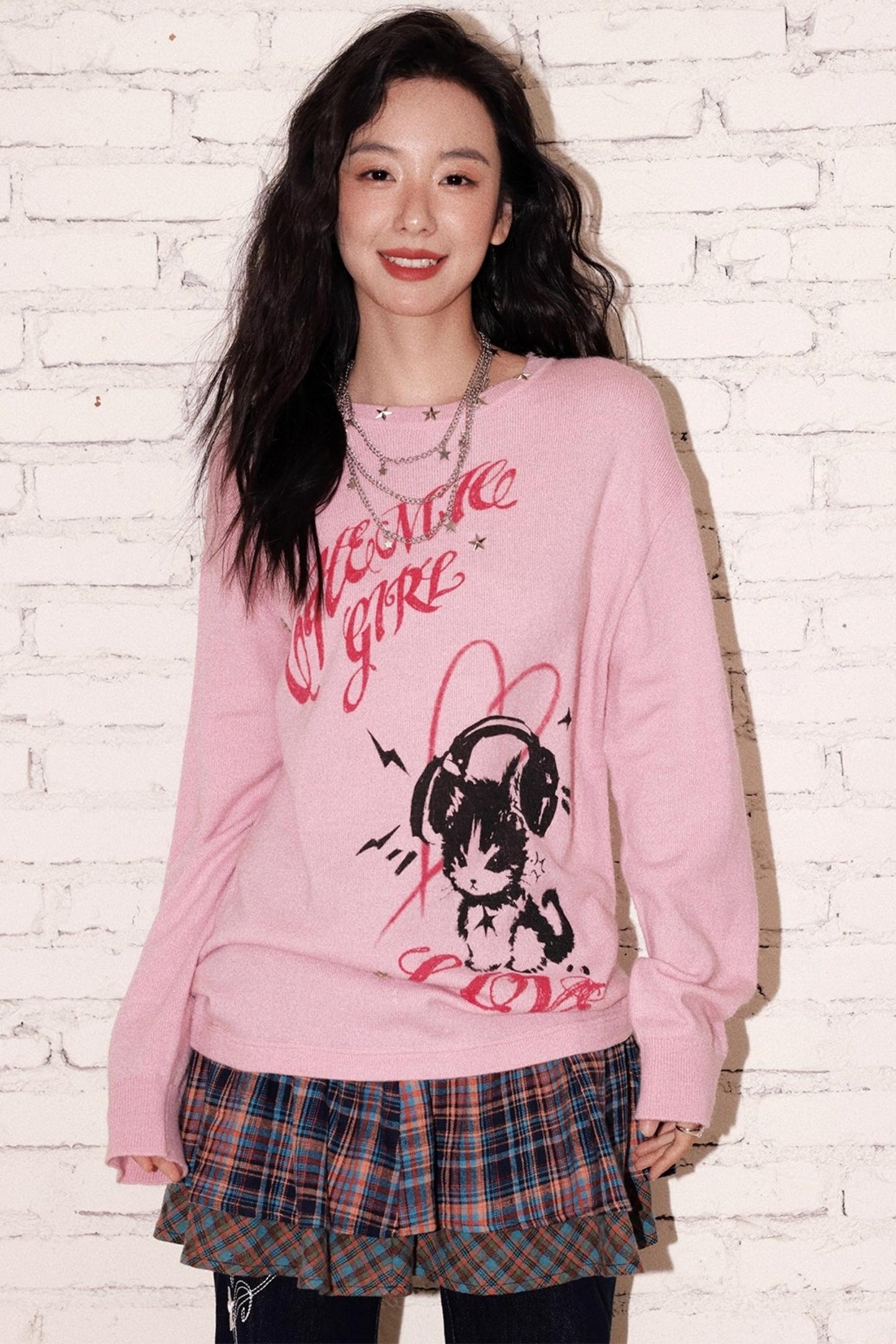 Double Layer Check Pleated Skirt