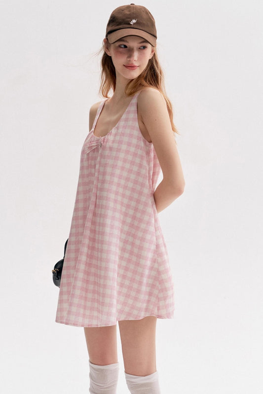 Custom Pink Plaid Pleated Short Dress