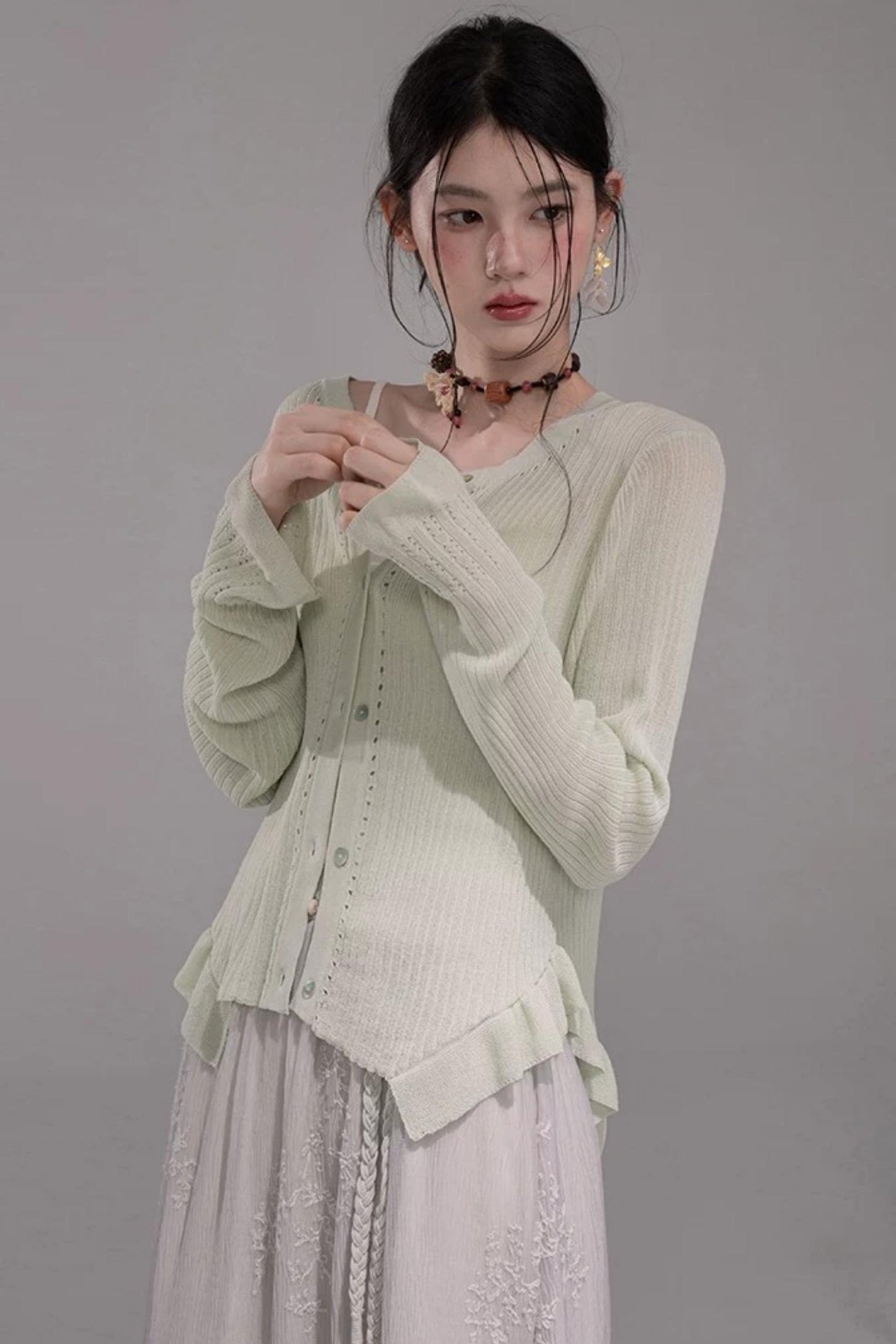 Cloud White Knit Cardigan Top