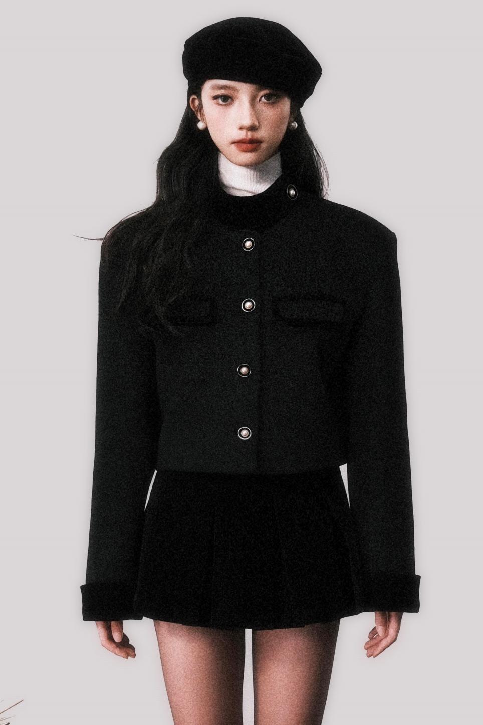 Black Velvet Panelled Wool Top