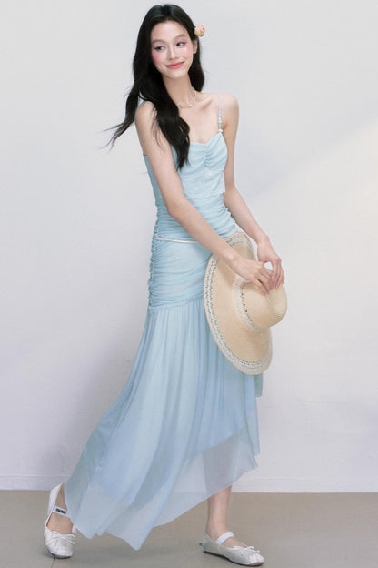 Sea Foam Blue Beaded Slip Dress