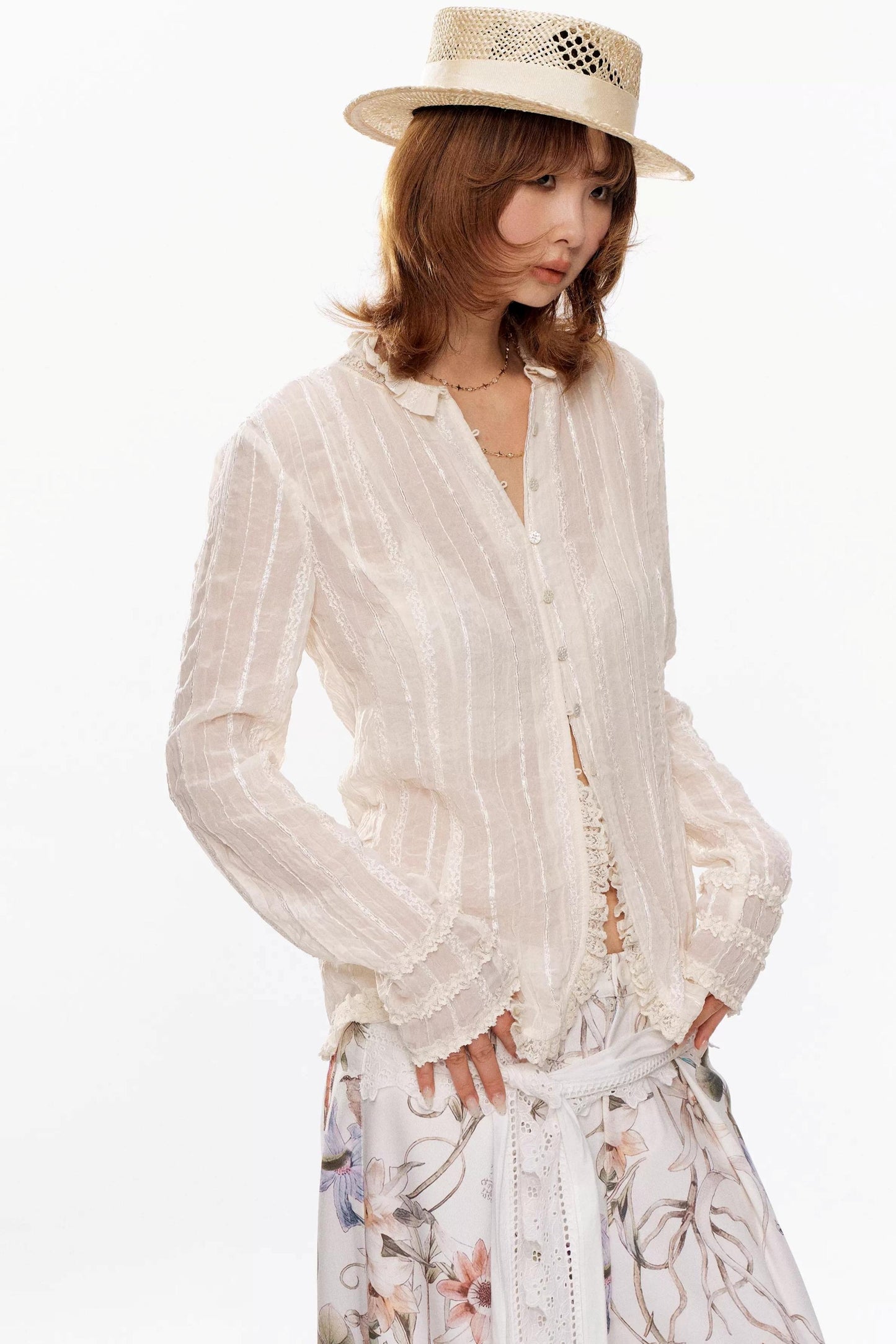 Retro Beige Lace Cardigan Top