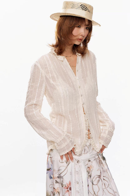 Retro Beige Lace Cardigan Top