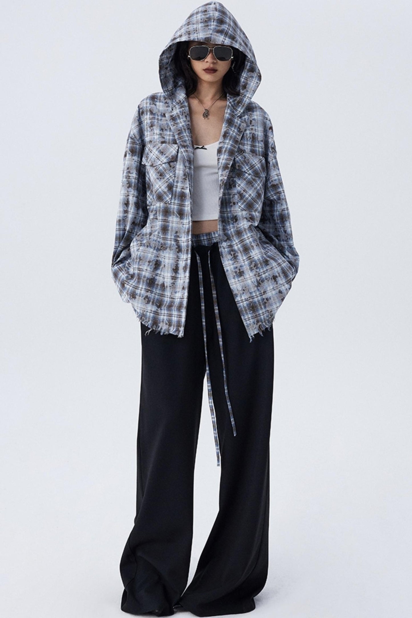 Contrast Check Pattern Wide Pants