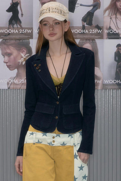 Retro Charm Denim Short Coat