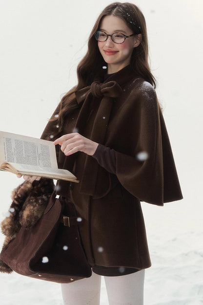 Double-Breasted Cocoa Cape Coat