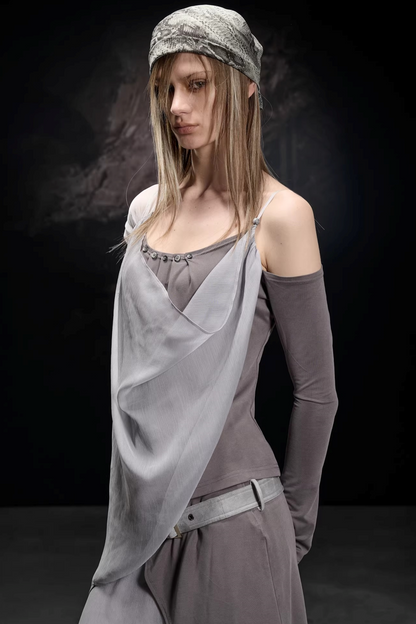 Chiffon-Patchwork-Bluse mit asymmetrischem Schnitt