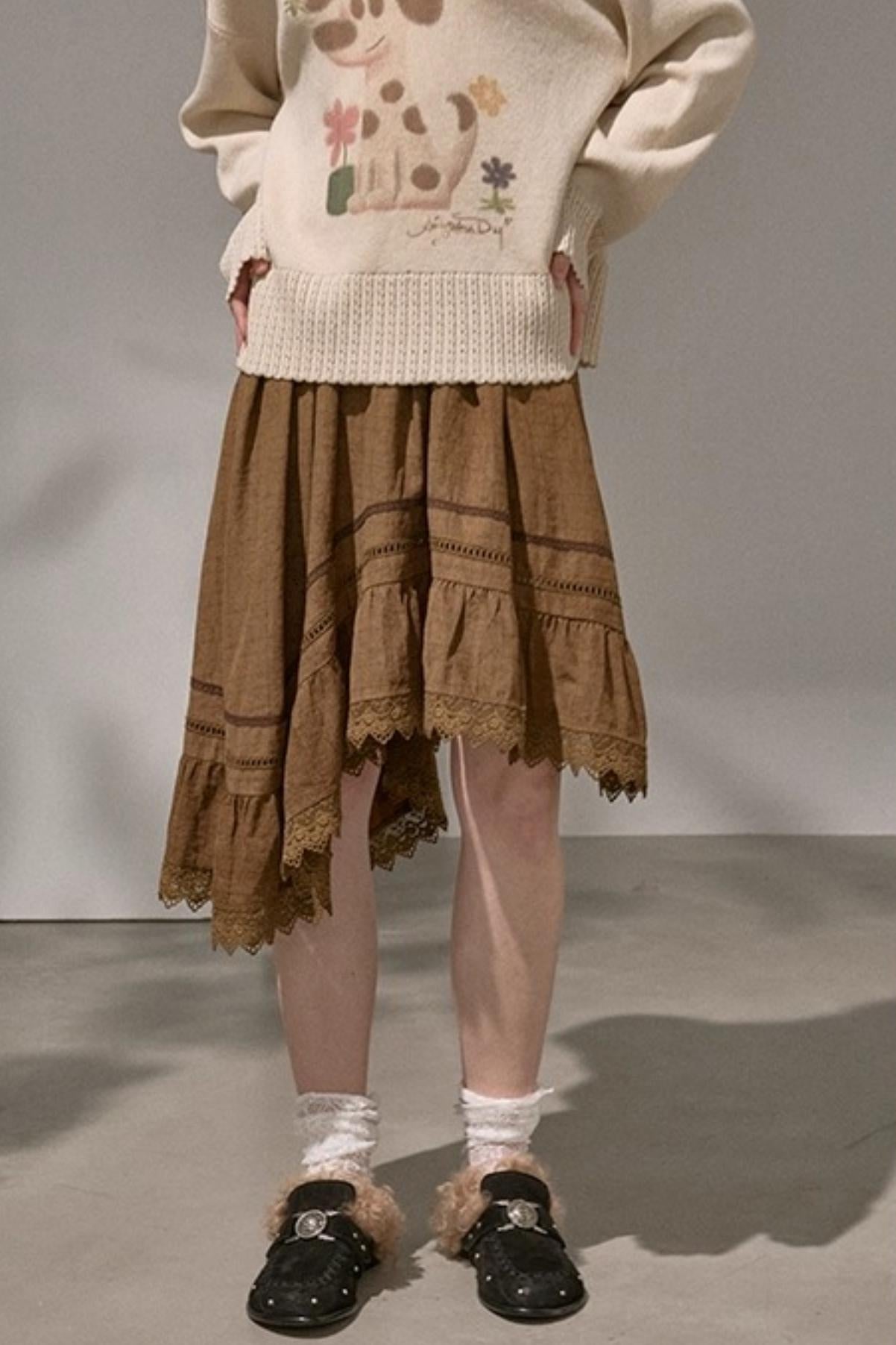 Wave Stitching Plaid Midi Skirt