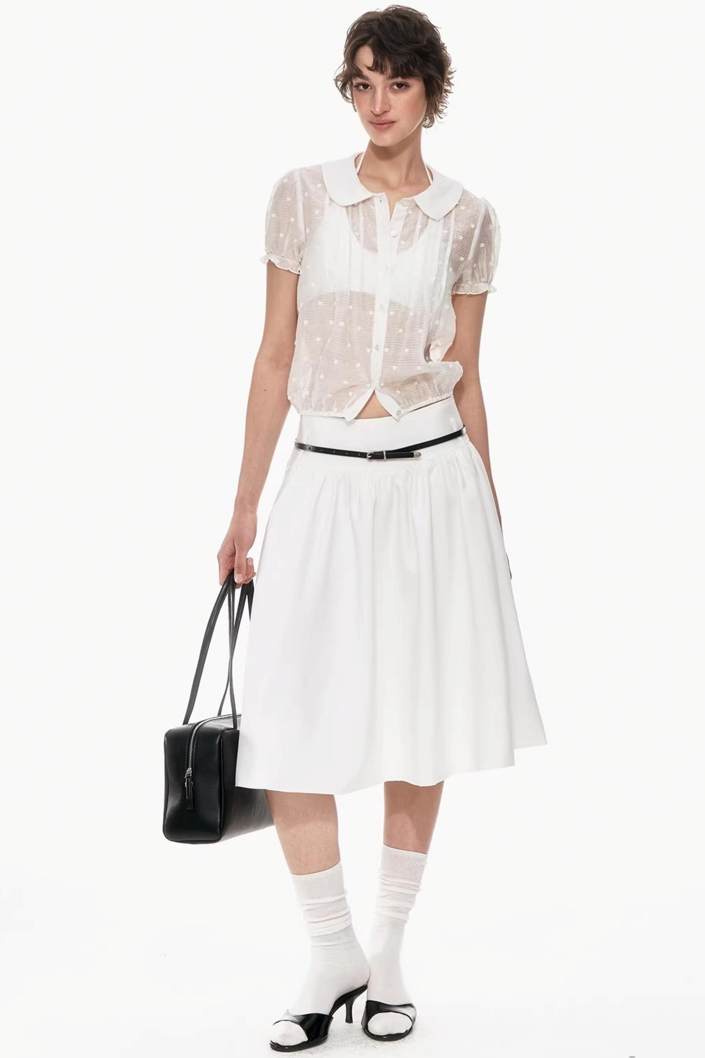 Lyocell Jacquard Doll Collar Blouse