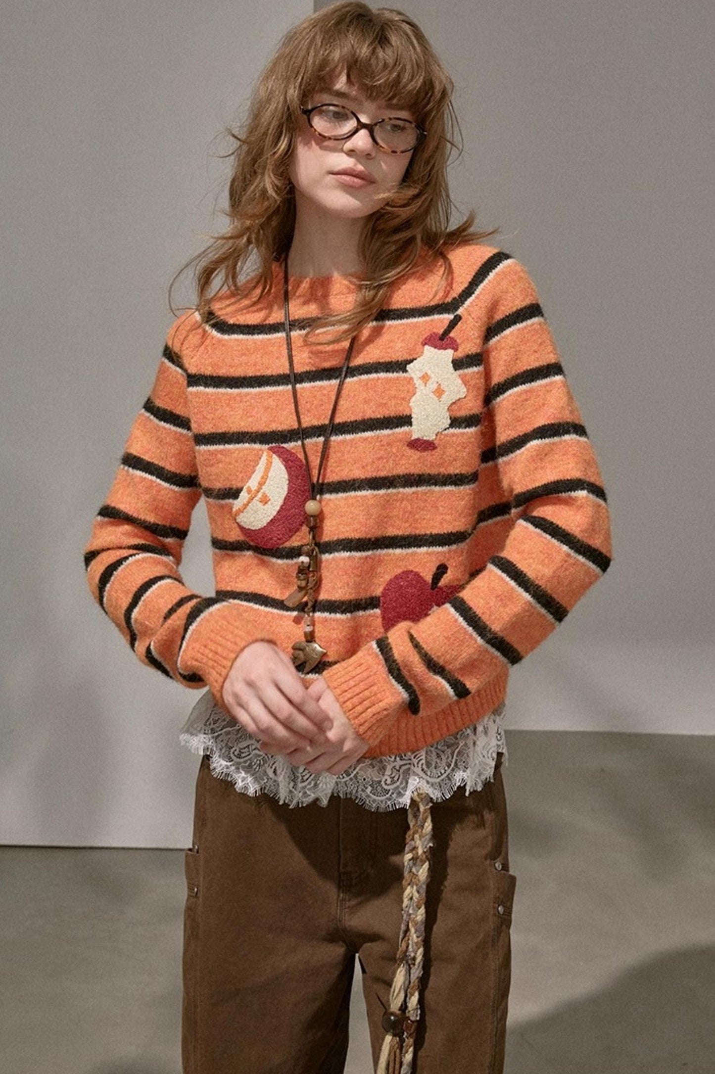 Apple Striped Crew Neck Sweater