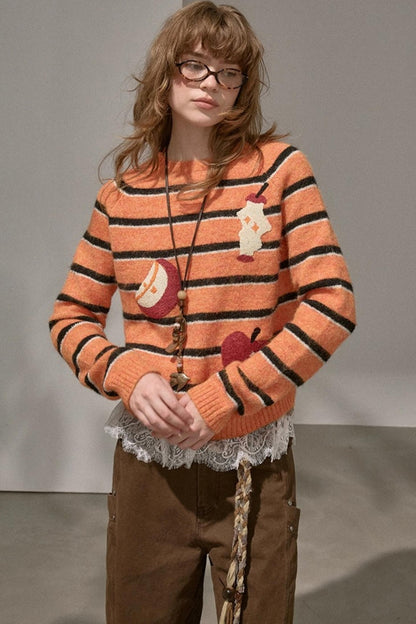 Apple Striped Crew Neck Sweater