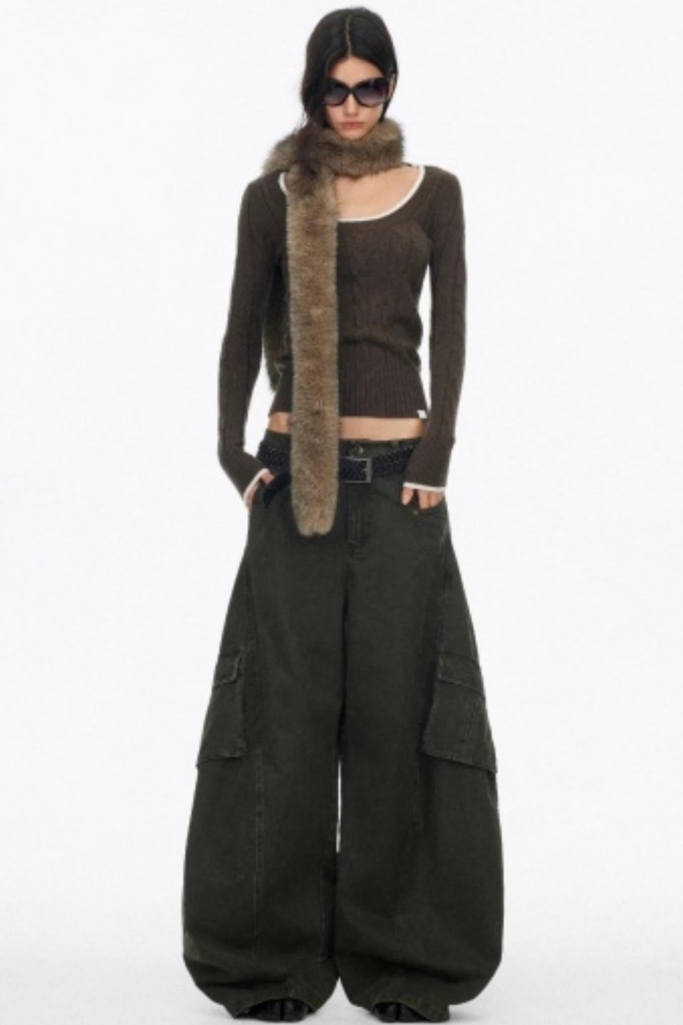 Distressed Wide-Leg Cargo Pants